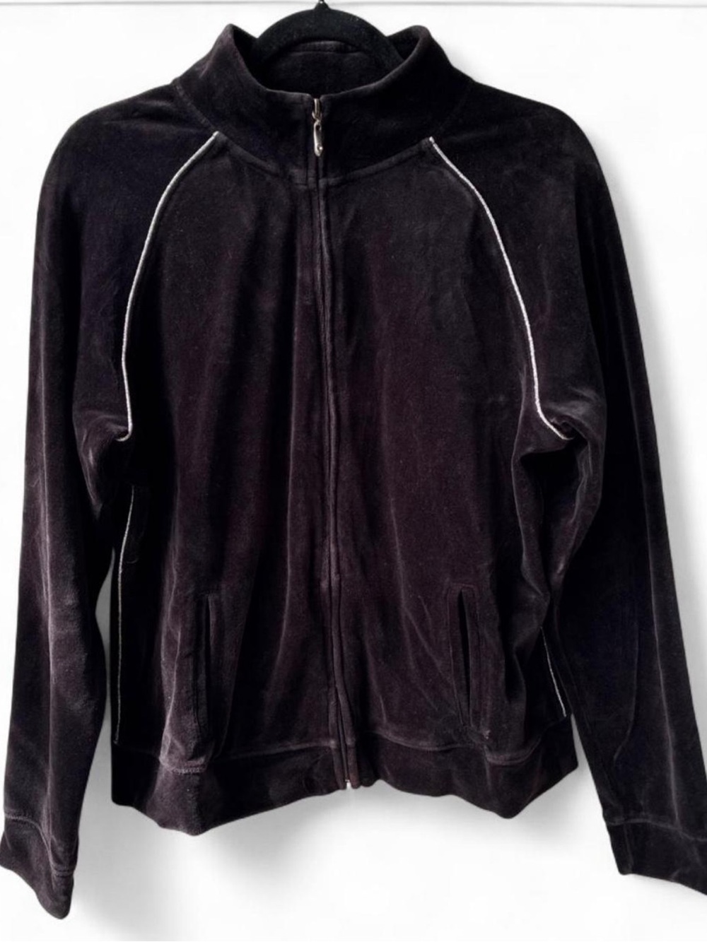 Y2K Style & Co Black Velour Zip-Up track Jacket mock neck vintage soft sporty L
